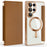 AMORUS For Samsung Galaxy S25 Ultra Case Magnetic Case RFID Blocking Card Holder Leather Phone Cover - Brown - 1
