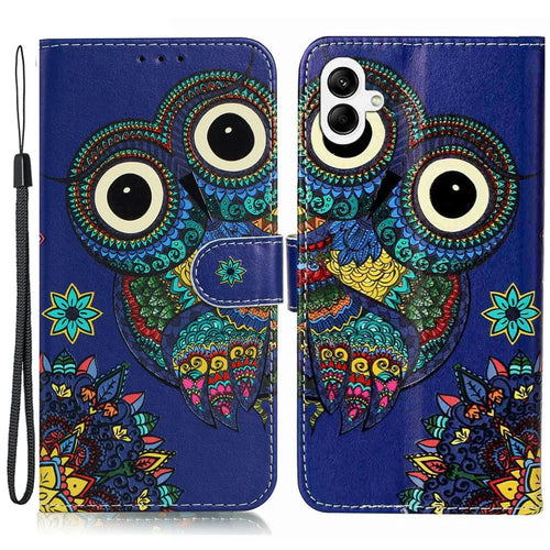 Leather Case For Samsung Galaxy A08 5G / A08 4G / A07 4G / A06 4G / A06 5G Pattern Wallet Phone Cover with Strap - Blue Owl - 1