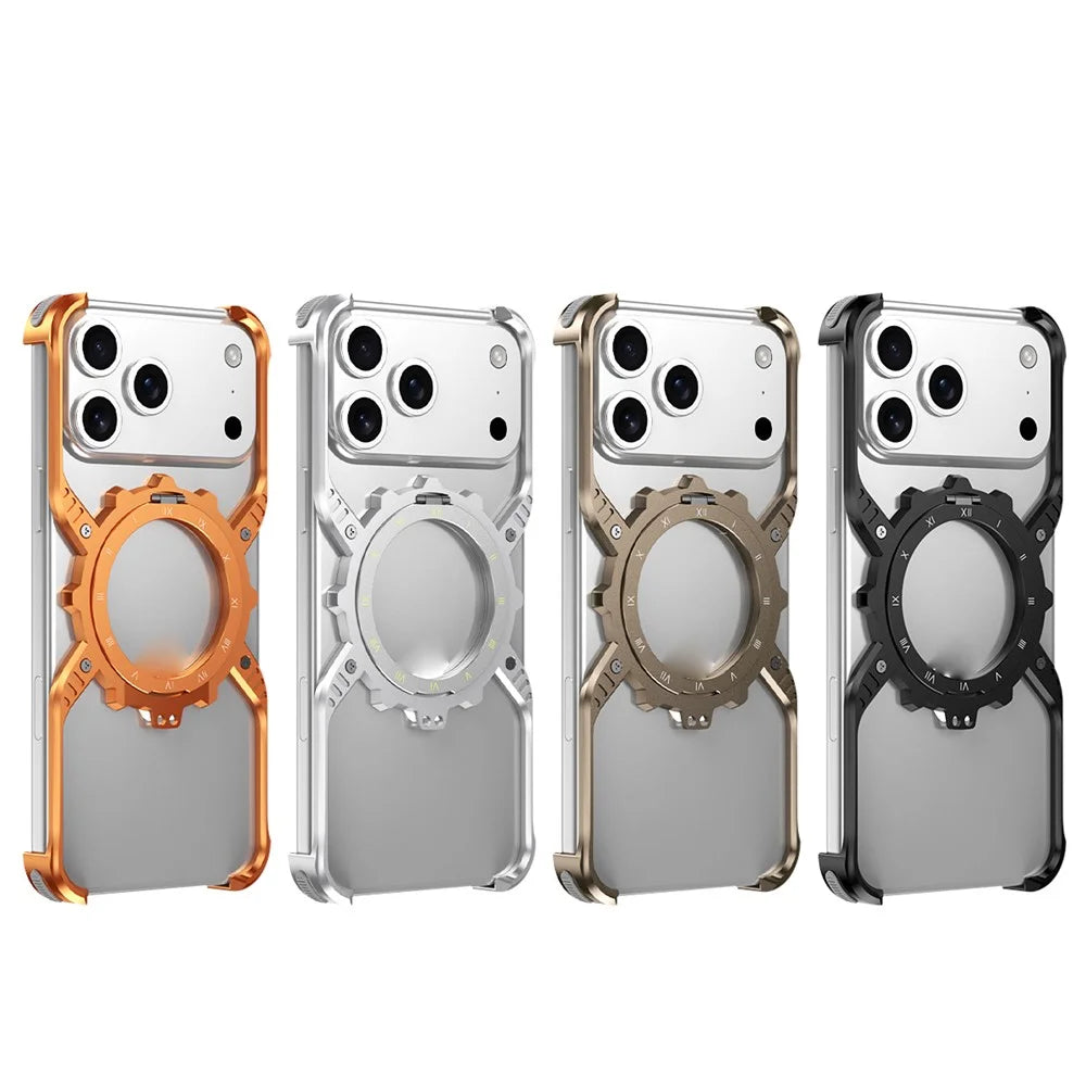 For iPhone 17 Pro Max Magnetic Case Luminous Kickstand Aluminum Alloy X-Shape Bumper Phone Cover - Black - 7