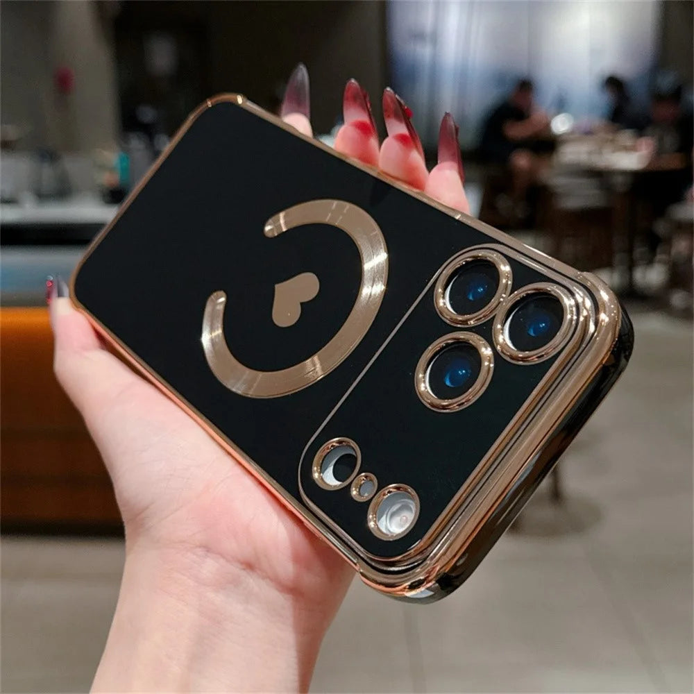 For iPhone 18 Pro Max / 17 Pro Max Magnetic Case Electroplating Soft TPU Cover with Cute Love Heart - Black - 3