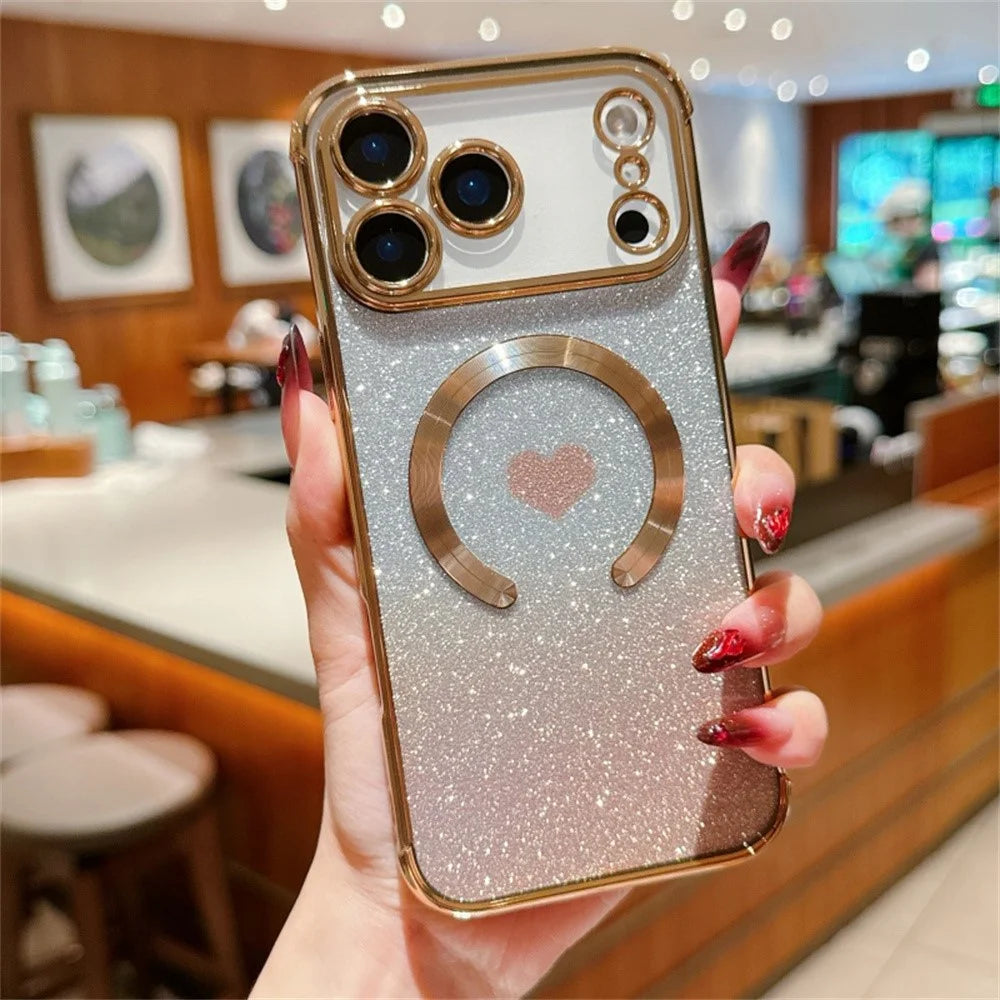 For iPhone 18 Pro / 17  Pro Case Gradient Sparkle TPU Phone Cover Compatible with MagSafe - Gold - 1