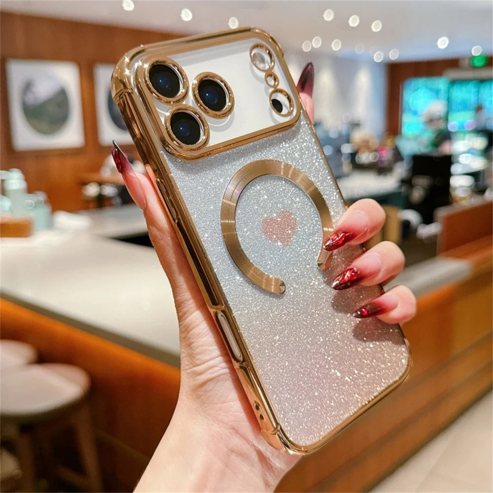 For iPhone 18 Pro / 17  Pro Case Gradient Sparkle TPU Phone Cover Compatible with MagSafe - Gold - 2