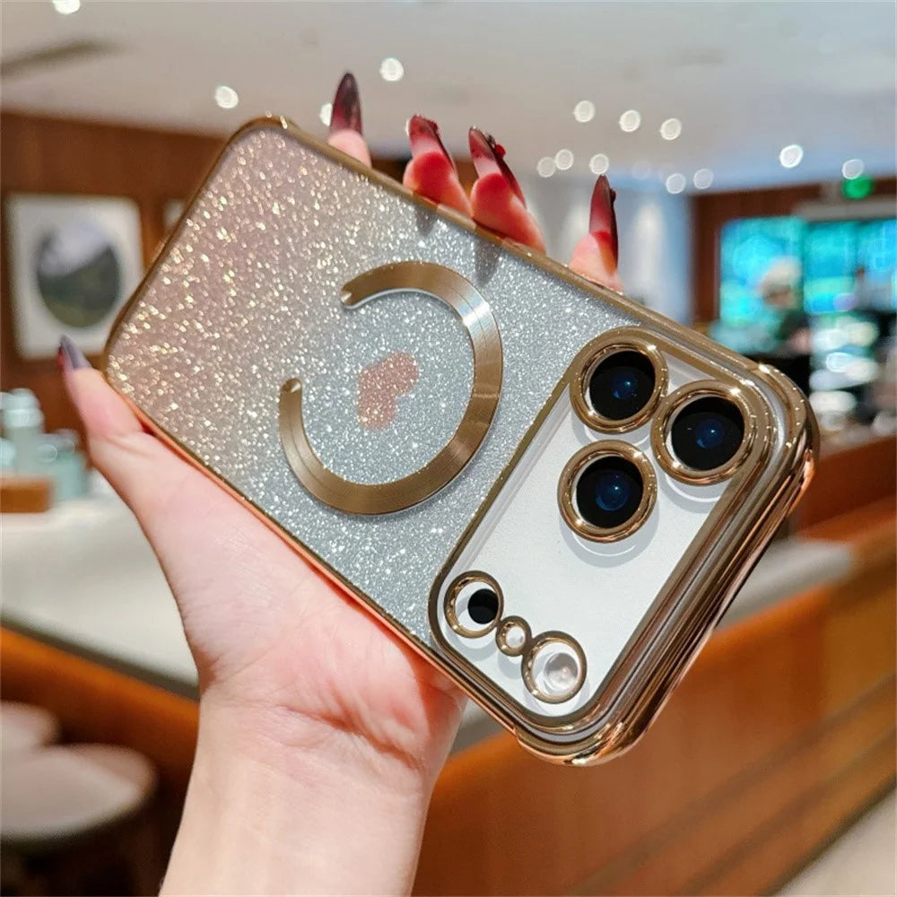 For iPhone 18 Pro / 17  Pro Case Gradient Sparkle TPU Phone Cover Compatible with MagSafe - Gold - 3