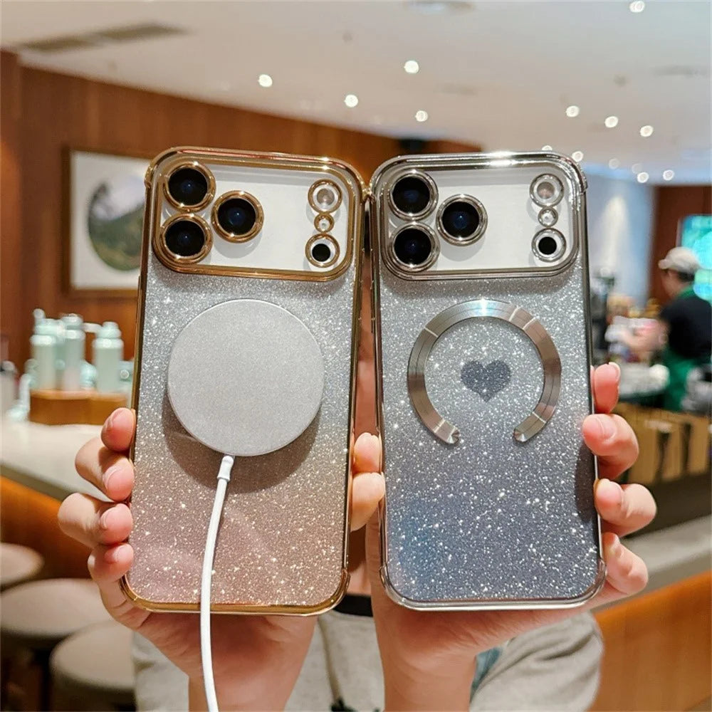 For iPhone 18 Pro / 17  Pro Case Gradient Sparkle TPU Phone Cover Compatible with MagSafe - Gold - 4