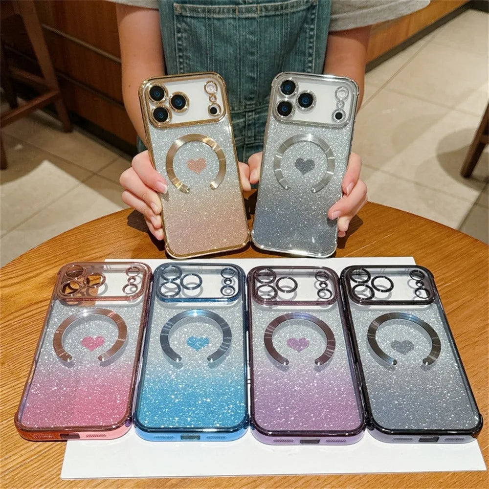 For iPhone 18 Pro / 17  Pro Case Gradient Sparkle TPU Phone Cover Compatible with MagSafe - Gold - 5