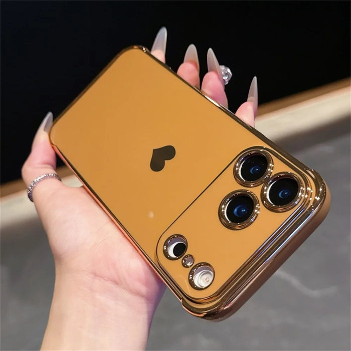 For iPhone 18 Pro Max / 17 Pro Max Case TPU Phone Back Cover Electroplating Heart Pattern - Brown - 3