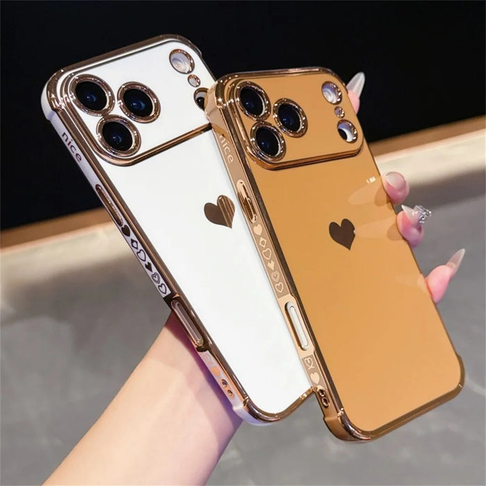 For iPhone 18 Pro Max / 17 Pro Max Case TPU Phone Back Cover Electroplating Heart Pattern - Brown - 4