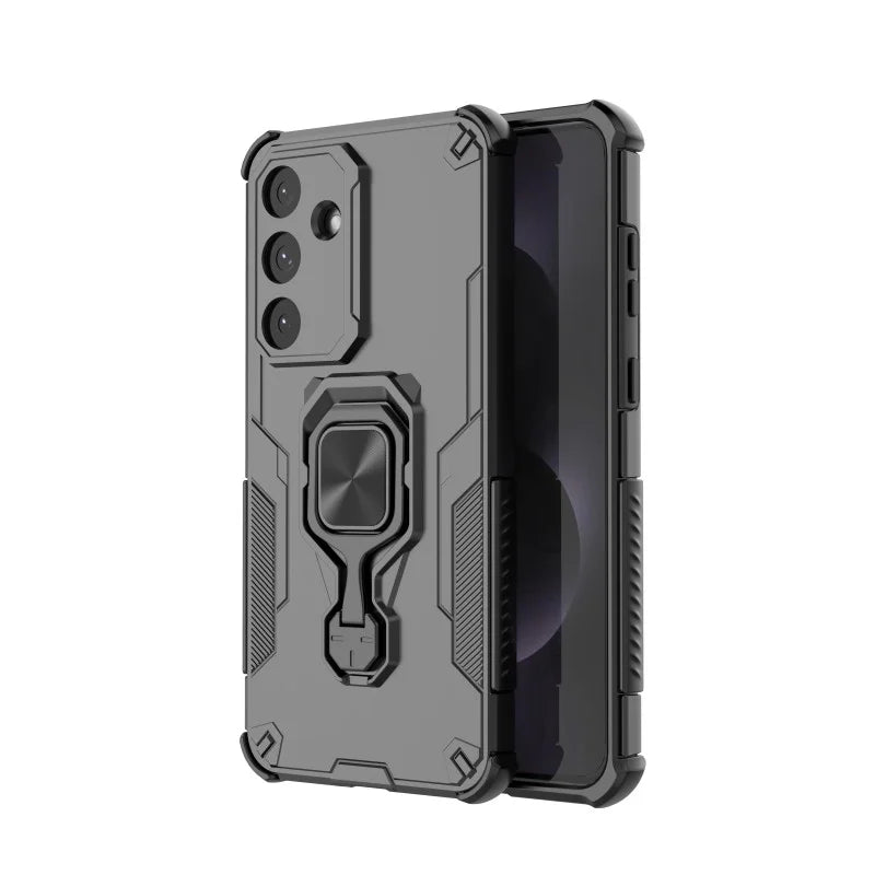 WANLONFENG For Samsung Galaxy S25 FE Phone Case  PC TPU Back Cover Kickstand with Tempered Glass - Black - 2