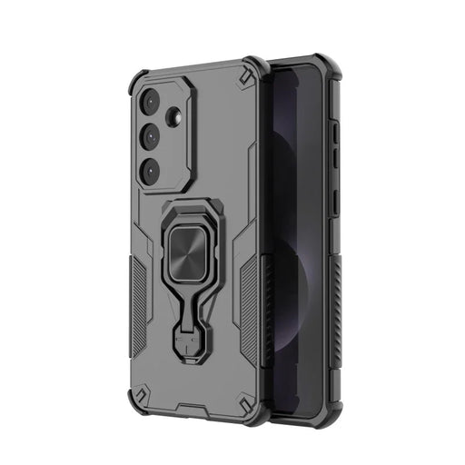 WANLONFENG For Samsung Galaxy S25 FE Phone Case  PC TPU Back Cover Kickstand with Tempered Glass - Black - 2