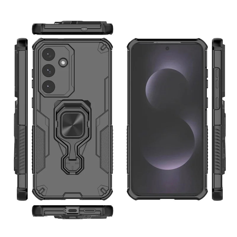 WANLONFENG For Samsung Galaxy S25 FE Phone Case  PC TPU Back Cover Kickstand with Tempered Glass - Black - 3