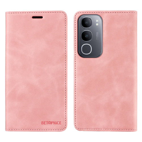 BETOPNICE For vivo Y50 Case  Magnetic Closure RFID Blocking Wallet Stand Leather Phone Cover - Pink - 1
