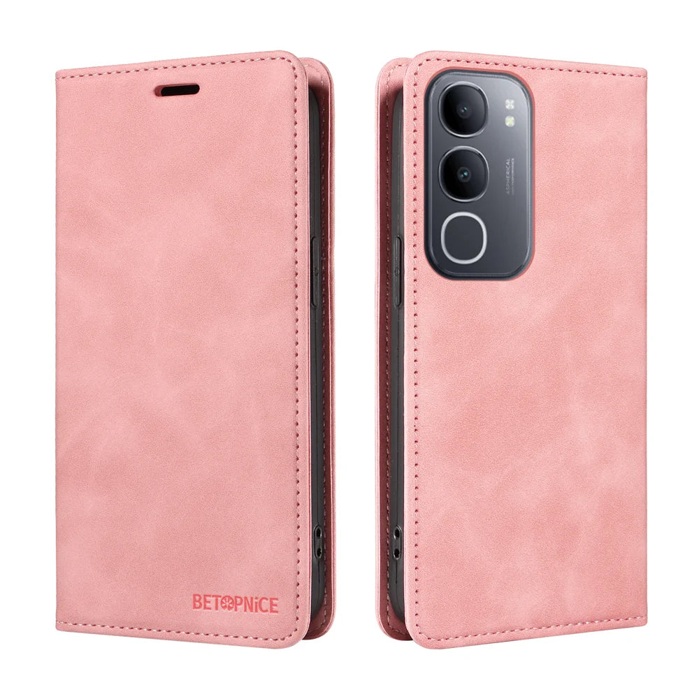 BETOPNICE For vivo Y50 Case  Magnetic Closure RFID Blocking Wallet Stand Leather Phone Cover - Pink - 2