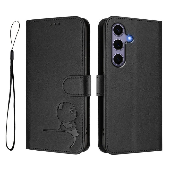 For Samsung Galaxy S24 / Galaxy S25 Case Panda Imprint RFID Blocking Wallet Leather Phone Cover with Wrist Strap - Black - 1