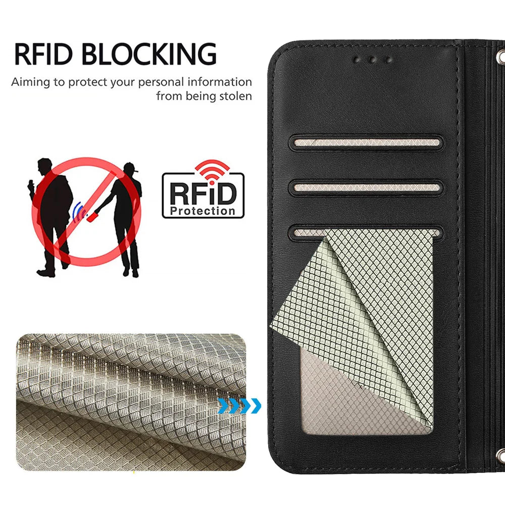 For iPhone 16 Case Panda Imprint RFID Blocking Wallet Leather Phone Cover with Wrist Strap - Black - 4