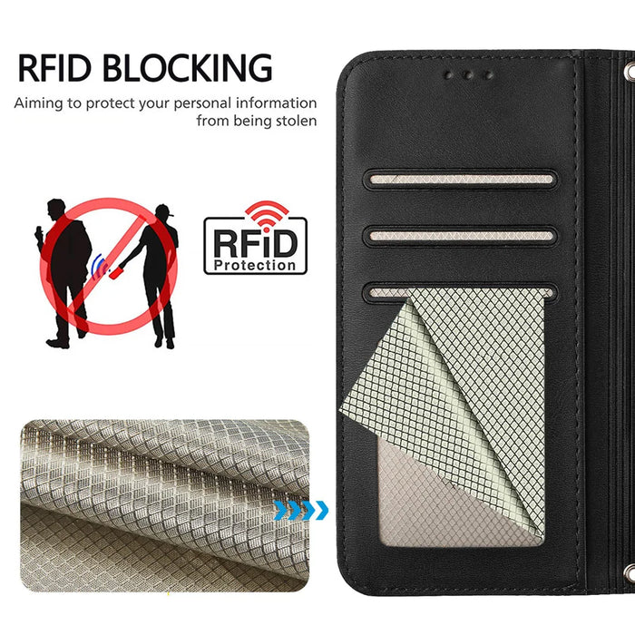 For iPhone 16 Pro Max Case Panda Imprint RFID Blocking Wallet Leather Phone Cover with Wrist Strap - Black - 4