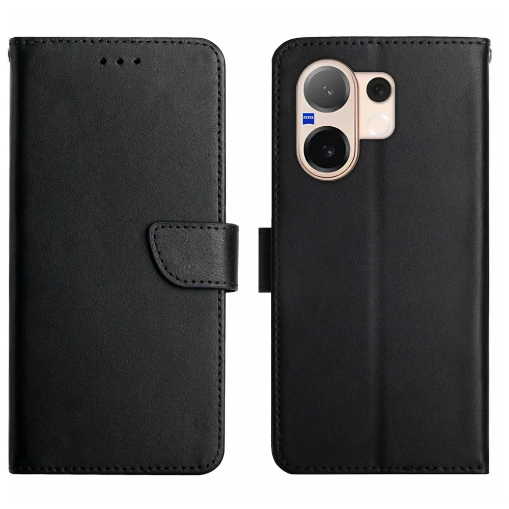 For vivo V60 5G Case Genuine Cow Leather Phone Cover Nappa Texture - Black - 1