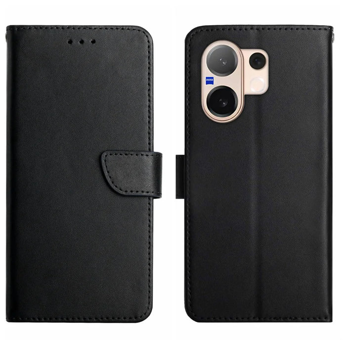 For vivo V60 5G Case Genuine Cow Leather Phone Cover Nappa Texture - Black - 1