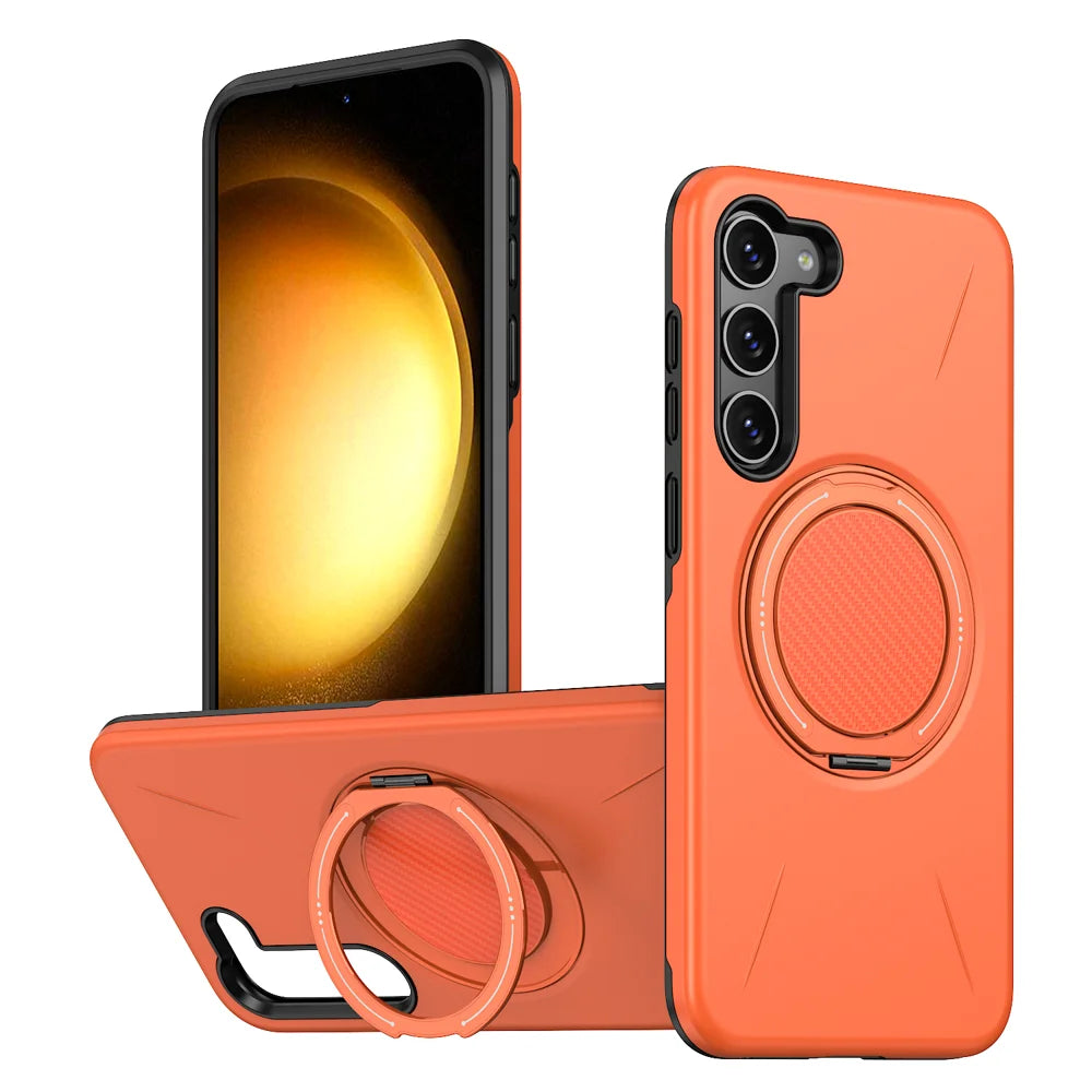 For Samsung Galaxy S23 FE Magnetic Case Rotating Kickstand TPU + PC Phone Cover - Orange - 1