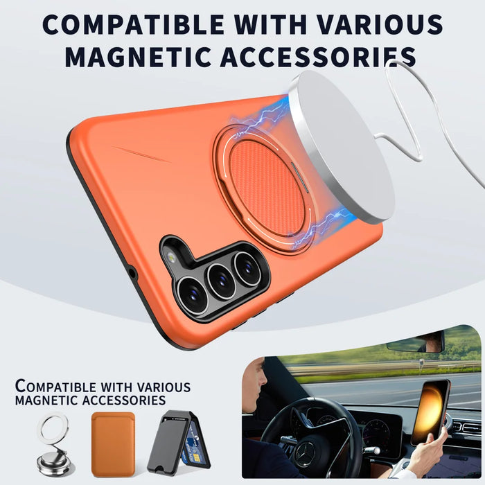 For Samsung Galaxy S23 FE Magnetic Case Rotating Kickstand TPU + PC Phone Cover - Orange - 2