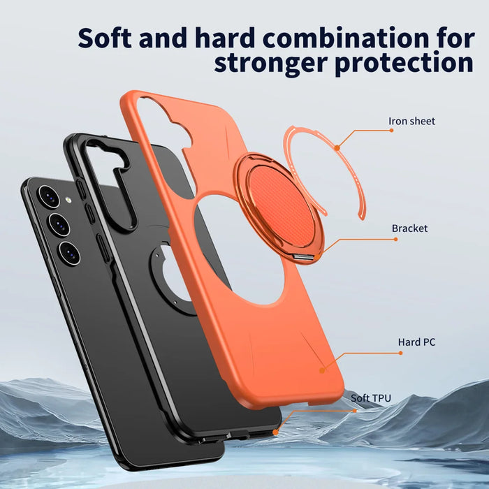 For Samsung Galaxy S23 FE Magnetic Case Rotating Kickstand TPU + PC Phone Cover - Orange - 6