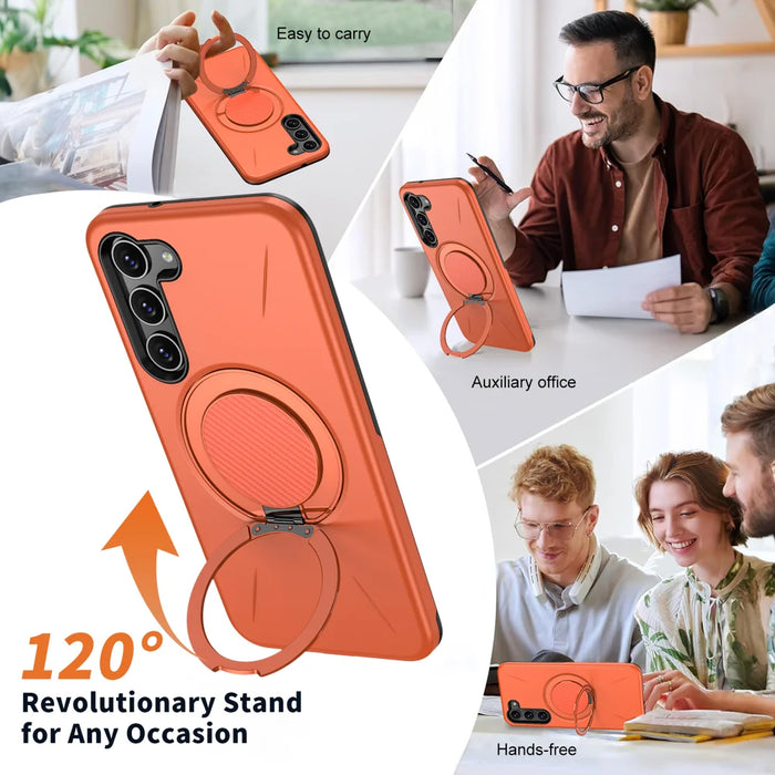 For Samsung Galaxy S23 FE Magnetic Case Rotating Kickstand TPU + PC Phone Cover - Orange - 7