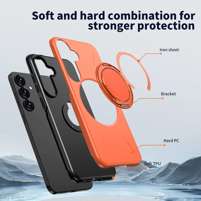 For Samsung Galaxy S24 / Galaxy S25 Magnetic Case Rotating Kickstand TPU + PC Phone Cover - Orange - 6