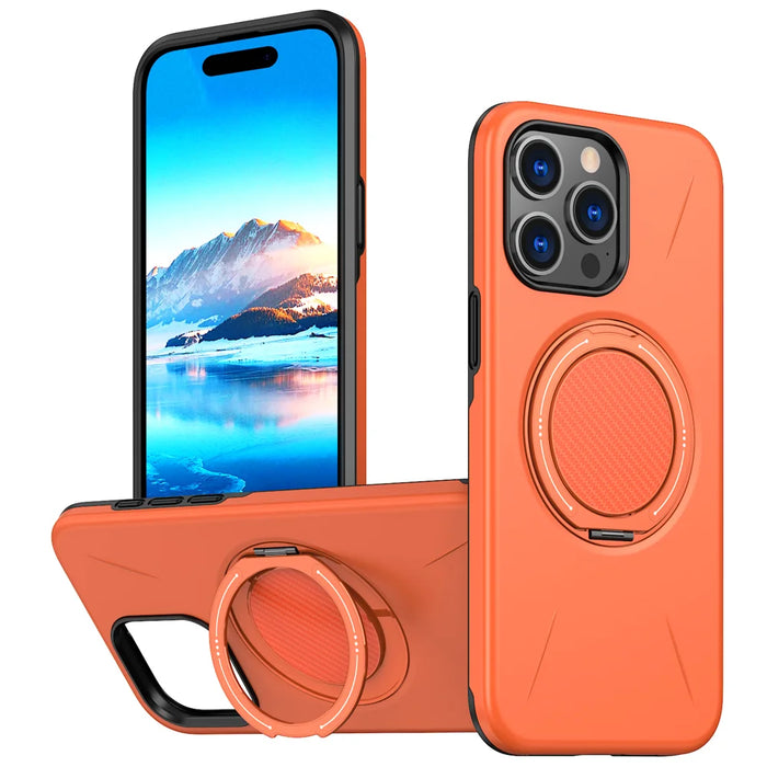 For iPhone 14 Pro Magnetic Case Rotating Kickstand TPU + PC Phone Cover - Orange - 1