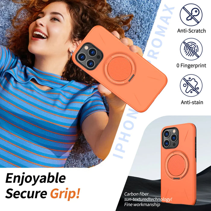 For iPhone 14 Pro Max Magnetic Case Rotating Kickstand TPU + PC Phone Cover - Orange - 3