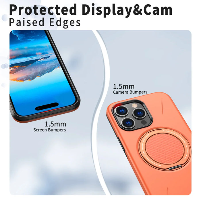 For iPhone 14 Pro Max Magnetic Case Rotating Kickstand TPU + PC Phone Cover - Orange - 5