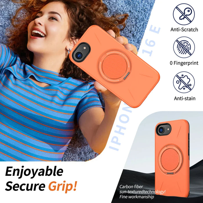 For iPhone 17e / 16e Magnetic Case Rotating Kickstand TPU + PC Phone Cover - Orange - 3