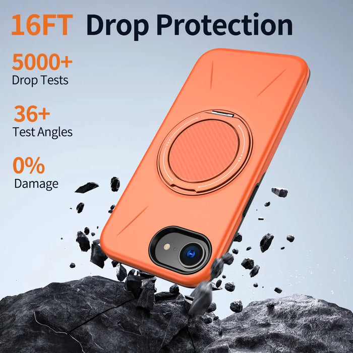 For iPhone 17e / 16e Magnetic Case Rotating Kickstand TPU + PC Phone Cover - Orange - 4