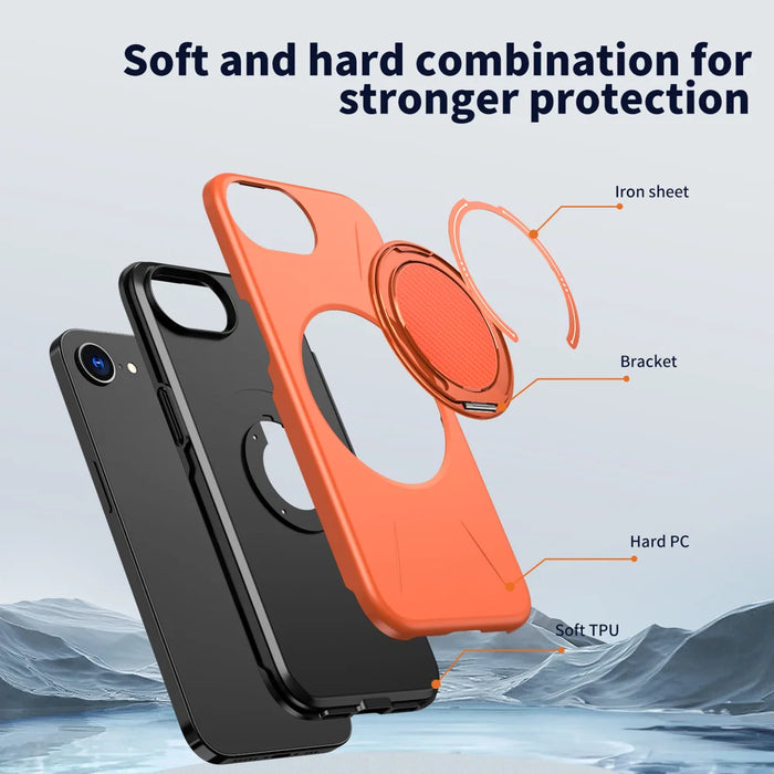 For iPhone 17e / 16e Magnetic Case Rotating Kickstand TPU + PC Phone Cover - Orange - 6