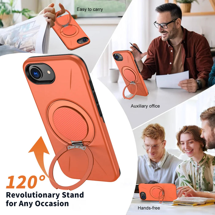 For iPhone 17e / 16e Magnetic Case Rotating Kickstand TPU + PC Phone Cover - Orange - 7