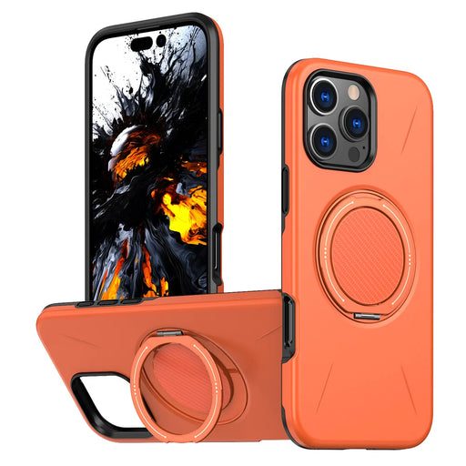 For iPhone 16 Pro Max Magnetic Case Rotating Kickstand TPU + PC Phone Cover - Orange - 1