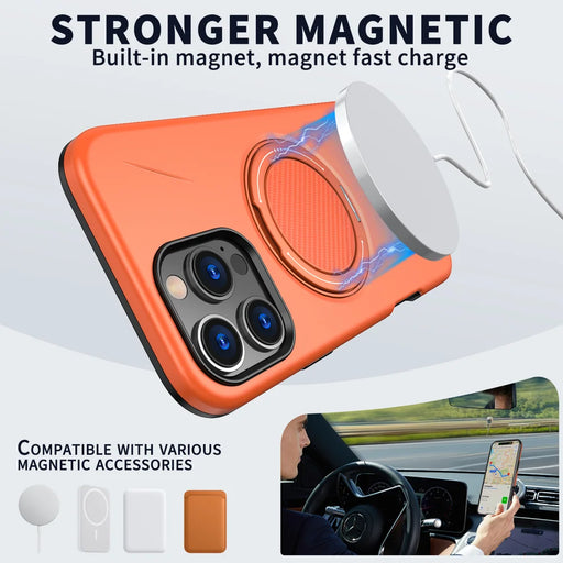 For iPhone 16 Pro Max Magnetic Case Rotating Kickstand TPU + PC Phone Cover - Orange - 2