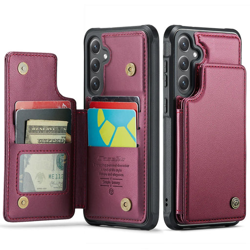 CASEME For Samsung Galaxy S25 FE Case with RFID Blocking 5 Card Slots  C22 Leather Back Cover - Red - 1