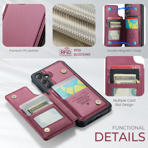 CASEME For Samsung Galaxy S25 FE Case with RFID Blocking 5 Card Slots  C22 Leather Back Cover - Red - 2