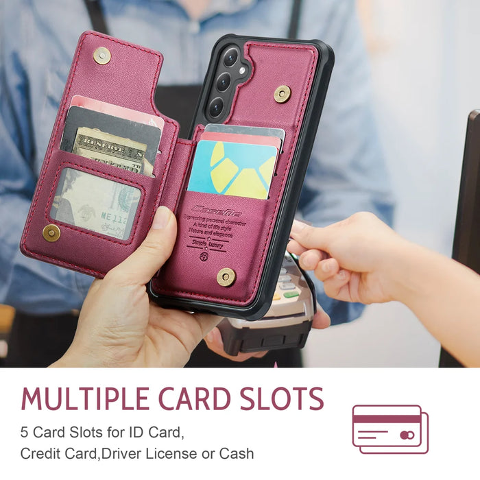 CASEME For Samsung Galaxy S25 FE Case with RFID Blocking 5 Card Slots  C22 Leather Back Cover - Red - 3