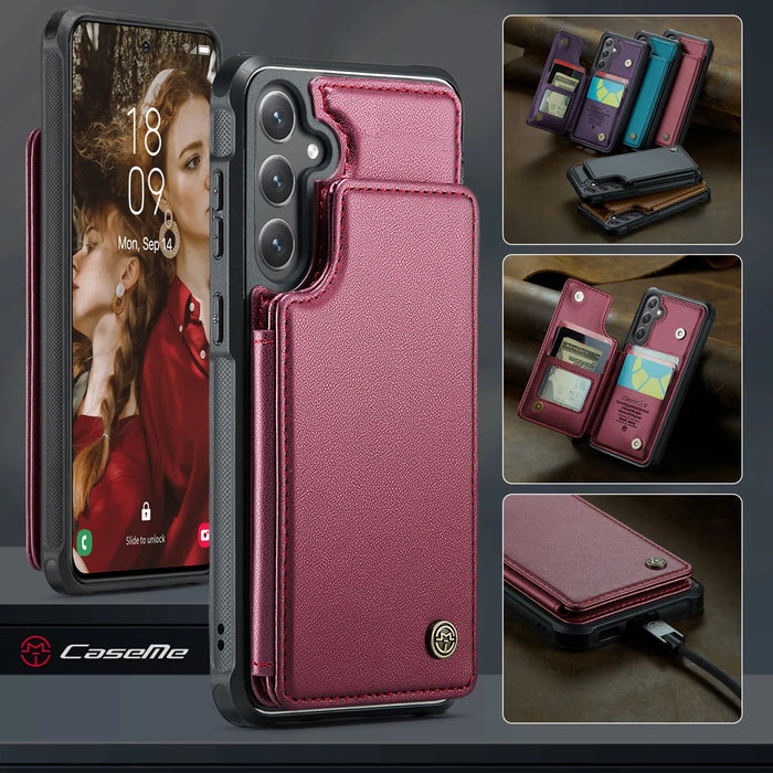 CASEME For Samsung Galaxy S25 FE Case with RFID Blocking 5 Card Slots  C22 Leather Back Cover - Red - 4