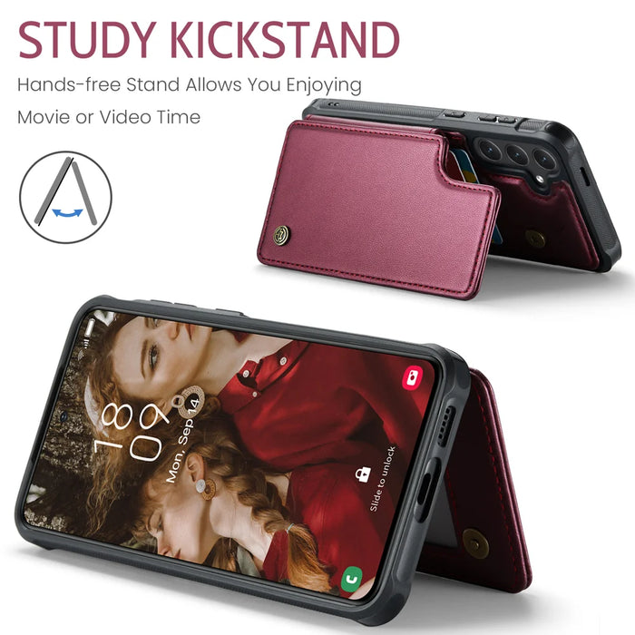 CASEME For Samsung Galaxy S25 FE Case with RFID Blocking 5 Card Slots  C22 Leather Back Cover - Red - 7