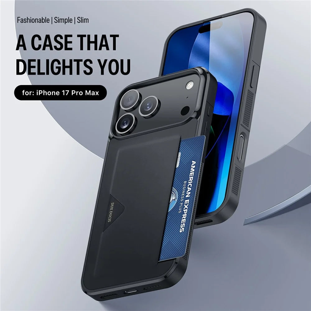 DUX DUCIS Pocard Series For iPhone 17 Pro Max Case Card Holder Leather + PC + TPU Phone Cover - 5