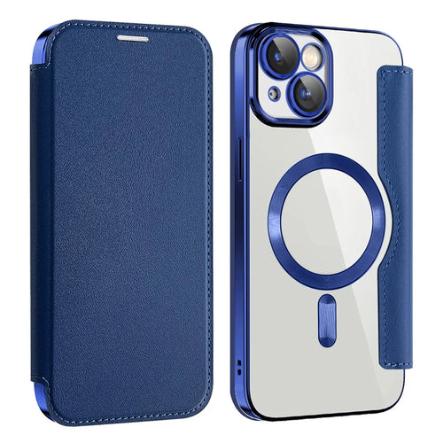 AMORUS For iPhone 13 Case Compatible with MagSafe RFID Blocking Card Holder Leather Phone Cover - Sapphire - 1