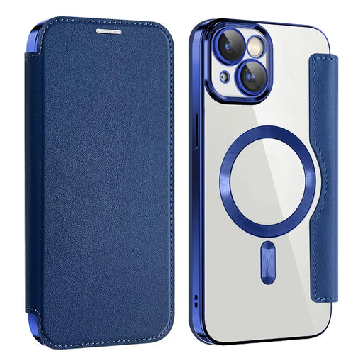 AMORUS For iPhone 13 Case Compatible with MagSafe RFID Blocking Card Holder Leather Phone Cover - Sapphire - 1