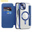 AMORUS For iPhone 13 Case Compatible with MagSafe RFID Blocking Card Holder Leather Phone Cover - Sapphire - 2