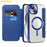 AMORUS For iPhone 14 Case Compatible with MagSafe RFID Blocking Card Holder Leather Phone Cover - Sapphire - 2