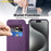 AMORUS For iPhone 15 Pro Case Compatible with MagSafe RFID Blocking Card Holder Leather Phone Cover - Dark Purple - 5