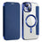 AMORUS For iPhone 15 Plus Case Compatible with MagSafe RFID Blocking Card Holder Leather Phone Cover - Sapphire - 1
