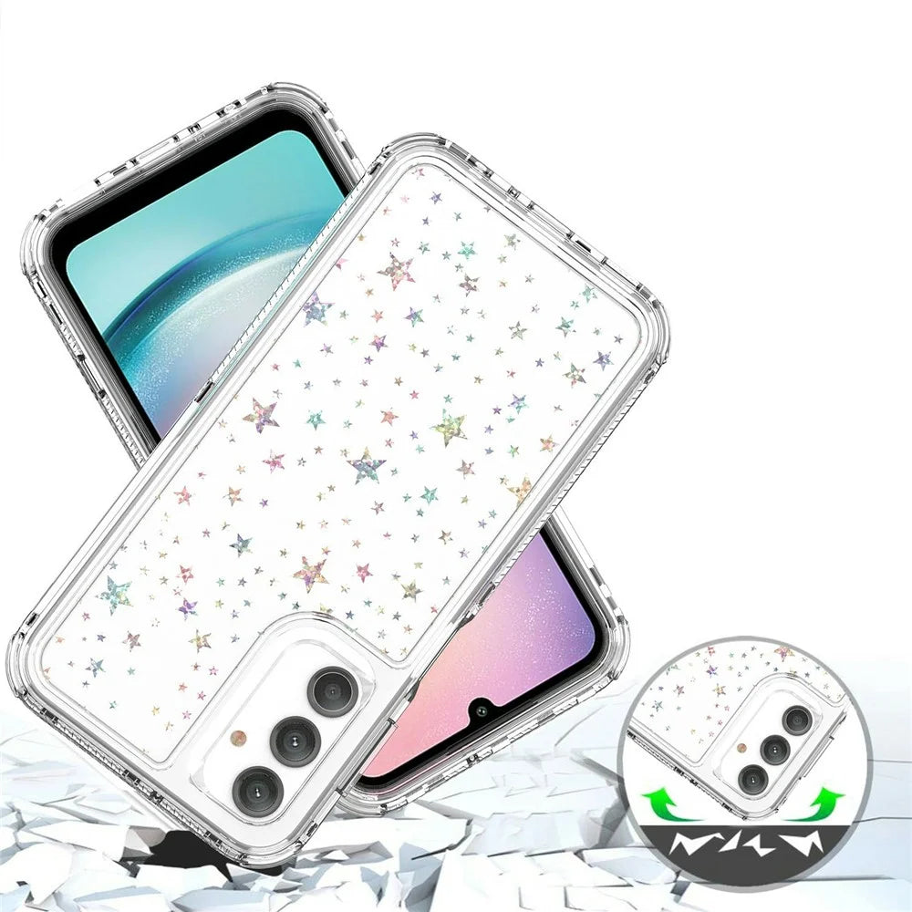 For Samsung Galaxy A24 4G (162.1mm) Case Clear Acrylic TPU Hybrid Phone Cover with Laser-printed Film - Stars - 5
