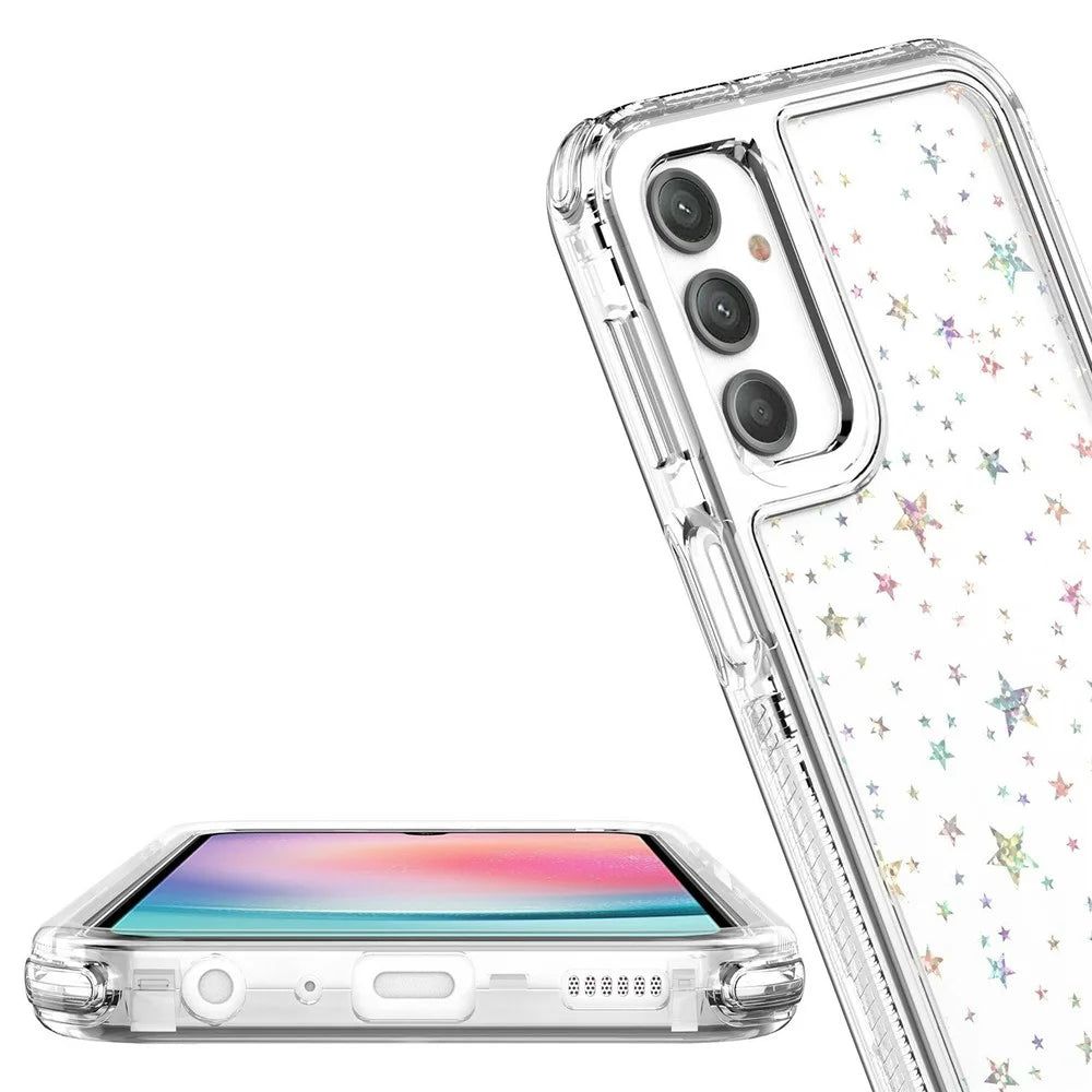 For Samsung Galaxy A24 4G (162.1mm) Case Clear Acrylic TPU Hybrid Phone Cover with Laser-printed Film - Stars - 6