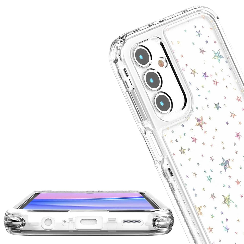 For Samsung Galaxy A55 5G Case Precise Cutouts Acrylic TPU Clear Phone Cover with Laser-printed Film - Stars - 6